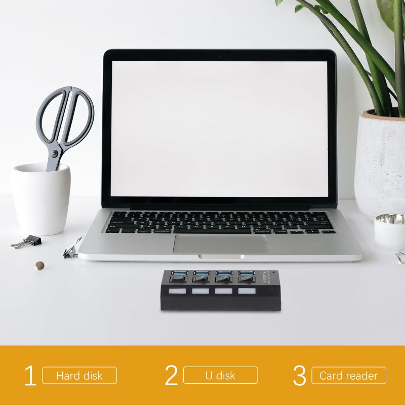 USB 3 0 Hub 4 Port With Independent Switches High Speed Data Transfer Black - Image 4