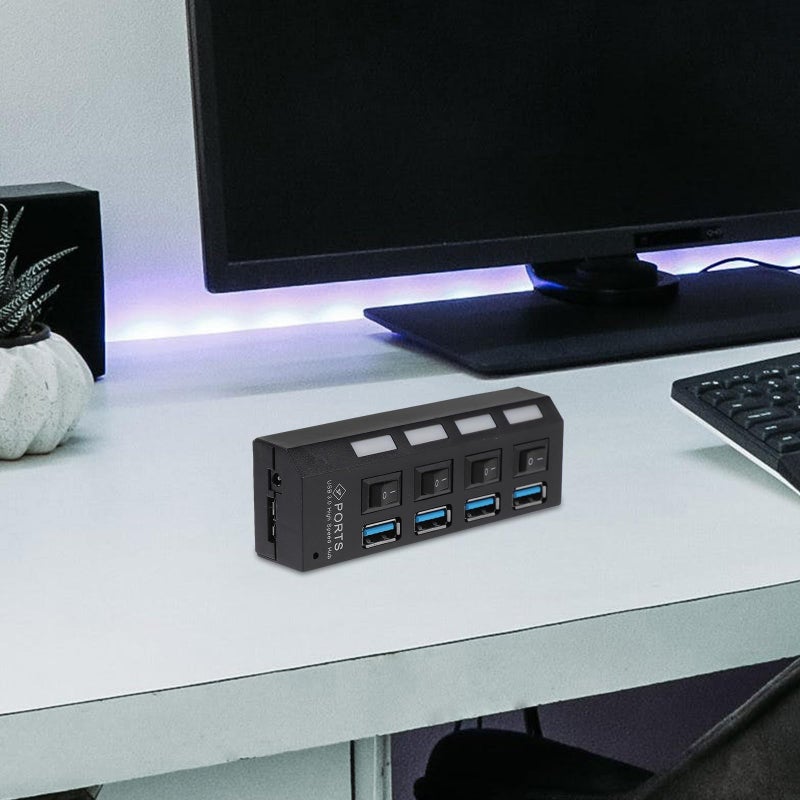 USB 3 0 Hub 4 Port With Independent Switches High Speed Data Transfer Black - Image 5