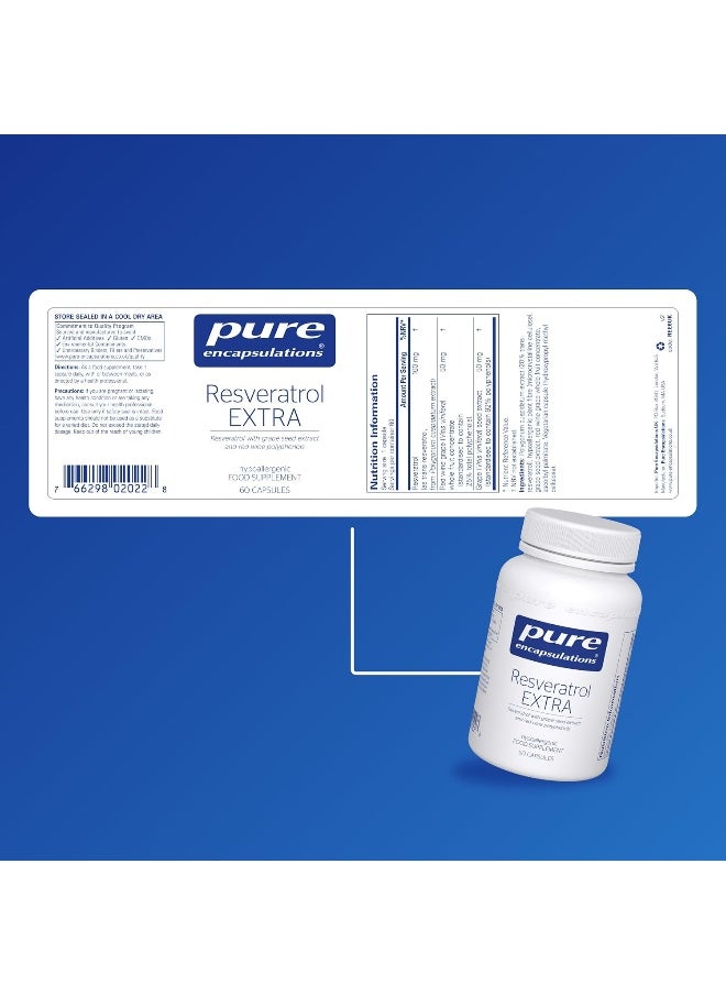 Pure Encapsulations - Resveratrol Extra 100mg - Resveratrol with Grape Seed Extract and Red Wine Polyphenols - 60 Capsules
