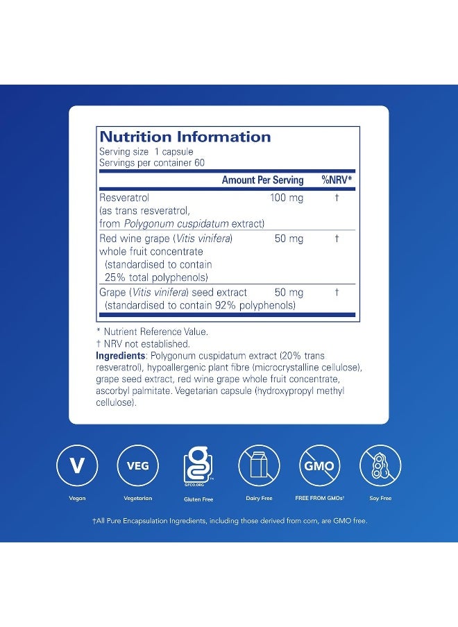Pure Encapsulations - Resveratrol Extra 100mg - Resveratrol with Grape Seed Extract and Red Wine Polyphenols - 60 Capsules