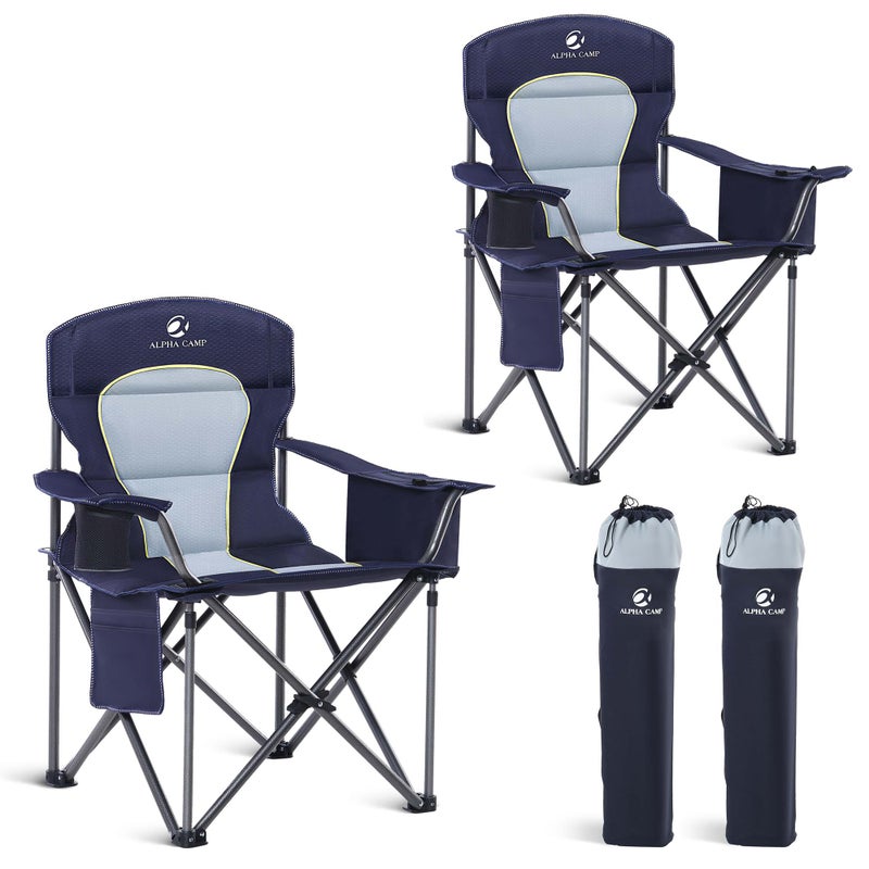 LET'S CAMP Oversized Folding Camping Chair Portable Outdoor Heavy Duty Padded Chairs Lawn Chair with Cup Holder, Storage Pocket and Cooler Bag, Supports 450LBS, for Camp, Travel, Picnic,2 Pack(Blue) - Image 1