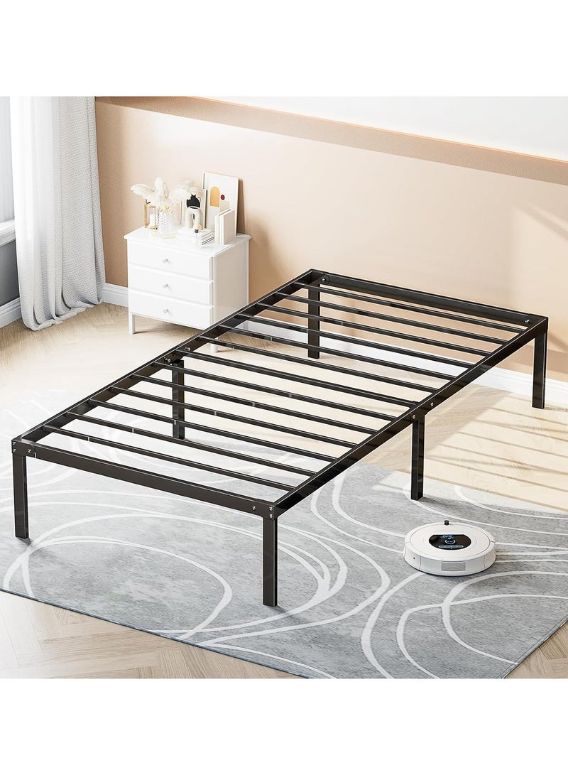 VINNYSEN إطار سرير مزدوج معدني بارتفاع 190 × 100 سم مع مساحة تخزين لا يحتاج إلى زنبرك صندوقي مع دعم شرائح فولاذية قوية وقاعدة مرتبة متينة شديدة التحمل وسهلة التجميع باللون الأسود لغرفة النوم والألعاب - Image 1