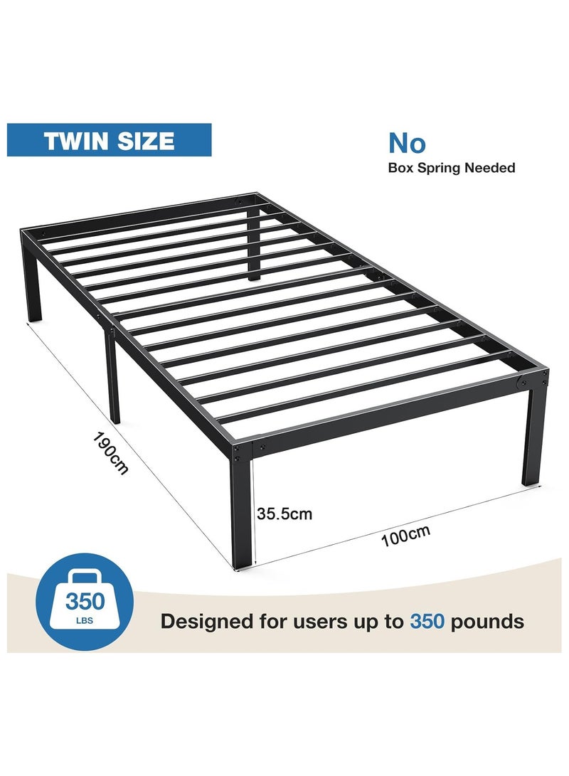 VINNYSEN إطار سرير مزدوج معدني بارتفاع 190 × 100 سم مع مساحة تخزين لا يحتاج إلى زنبرك صندوقي مع دعم شرائح فولاذية قوية وقاعدة مرتبة متينة شديدة التحمل وسهلة التجميع باللون الأسود لغرفة النوم والألعاب - Image 2