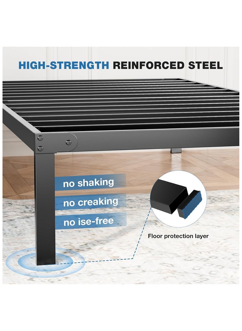 VINNYSEN إطار سرير مزدوج معدني بارتفاع 190 × 100 سم مع مساحة تخزين لا يحتاج إلى زنبرك صندوقي مع دعم شرائح فولاذية قوية وقاعدة مرتبة متينة شديدة التحمل وسهلة التجميع باللون الأسود لغرفة النوم والألعاب - Image 5