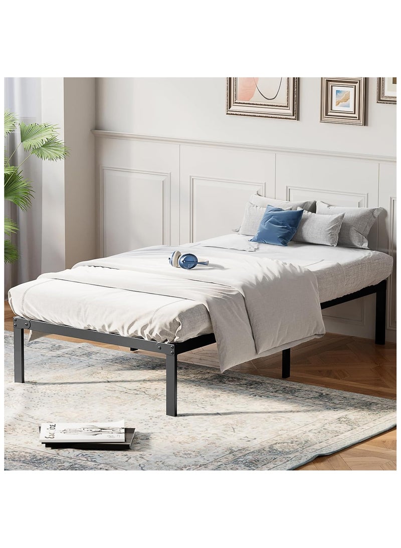 VINNYSEN إطار سرير مزدوج معدني بارتفاع 190 × 100 سم مع مساحة تخزين لا يحتاج إلى زنبرك صندوقي مع دعم شرائح فولاذية قوية وقاعدة مرتبة متينة شديدة التحمل وسهلة التجميع باللون الأسود لغرفة النوم والألعاب - Image 3