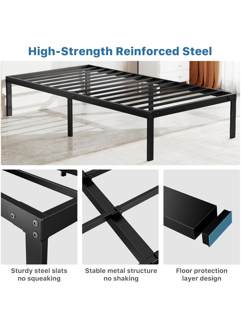 VINNYSEN إطار سرير مزدوج معدني بارتفاع 190 × 100 سم مع مساحة تخزين لا يحتاج إلى زنبرك صندوقي مع دعم شرائح فولاذية قوية وقاعدة مرتبة متينة شديدة التحمل وسهلة التجميع باللون الأسود لغرفة النوم والألعاب - Image 4