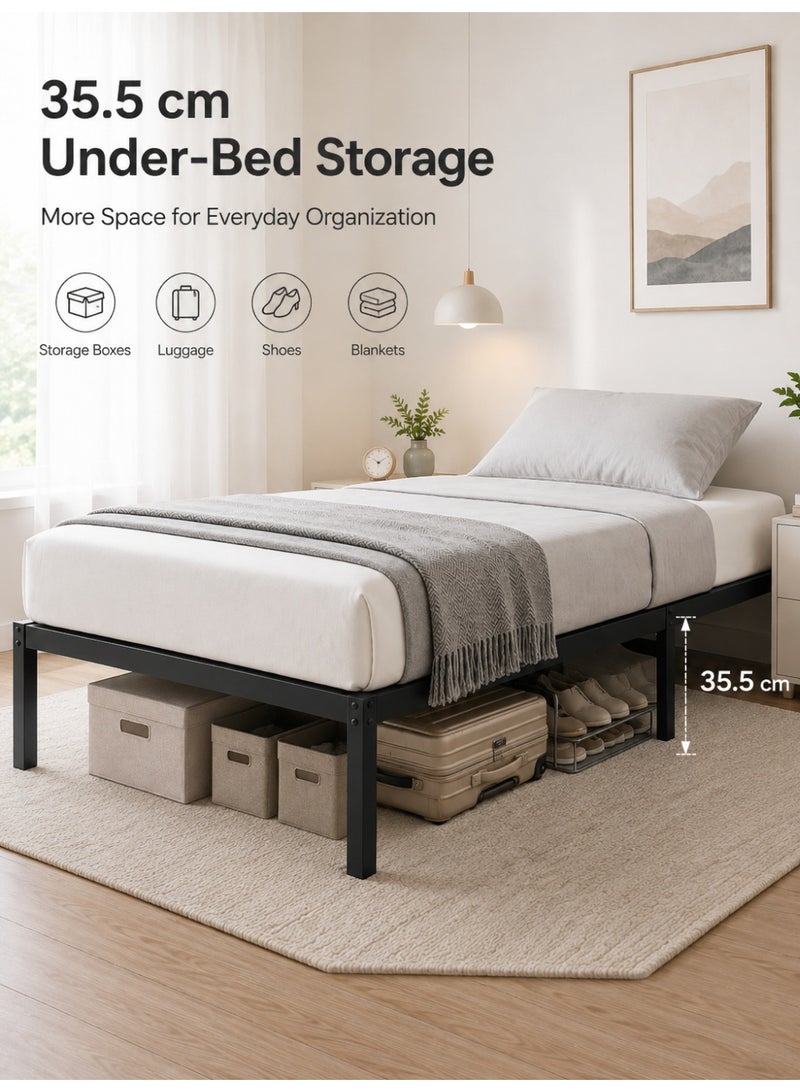 VINNYSEN Metal Twin Bed Frame  190 * 100cm High with Storage Space No Box Spring Needed with Sturdy Steel Slat Support Heavy Duty Sturdy Mattress Foundation Easy Assembly Black for Bedroom gaming - Image 3