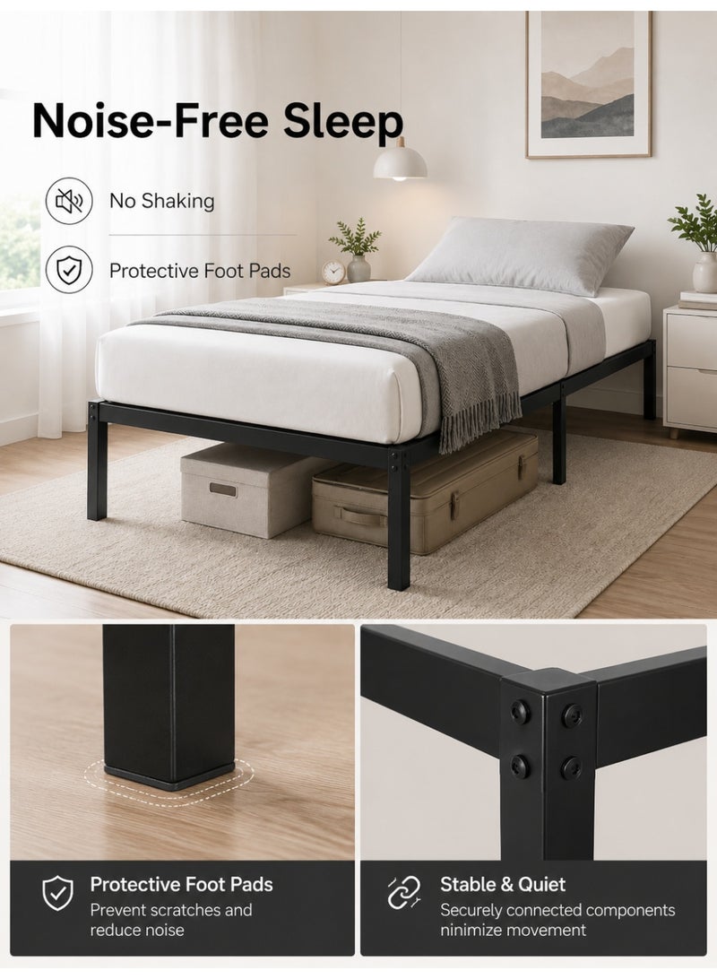 VINNYSEN Metal Twin Bed Frame  190 * 100cm High with Storage Space No Box Spring Needed with Sturdy Steel Slat Support Heavy Duty Sturdy Mattress Foundation Easy Assembly Black for Bedroom gaming - Image 5
