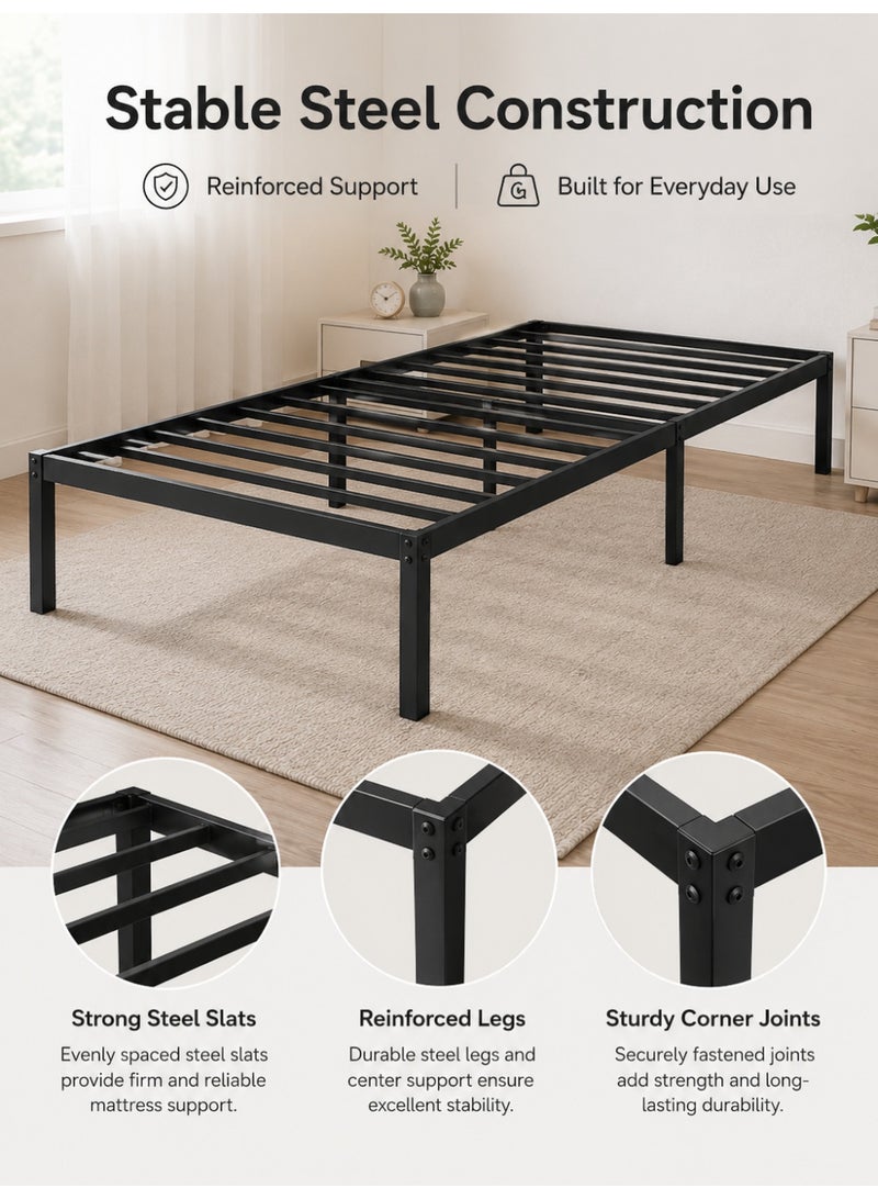 VINNYSEN Metal Twin Bed Frame  190 * 100cm High with Storage Space No Box Spring Needed with Sturdy Steel Slat Support Heavy Duty Sturdy Mattress Foundation Easy Assembly Black for Bedroom gaming - Image 4