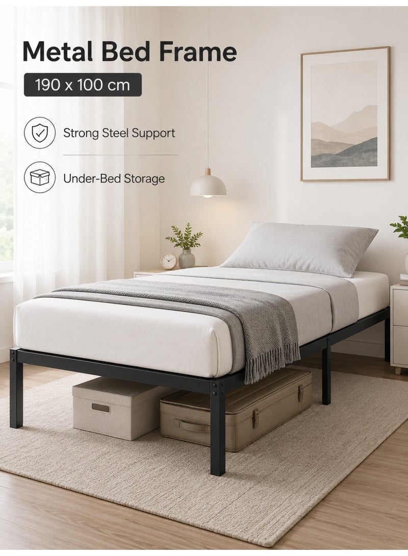 VINNYSEN Metal Twin Bed Frame  190 * 100cm High with Storage Space No Box Spring Needed with Sturdy Steel Slat Support Heavy Duty Sturdy Mattress Foundation Easy Assembly Black for Bedroom gaming - Image 1