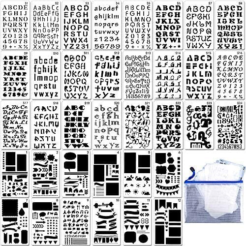 Augshy Augshy 36PCS Journal Stencils Set for Dotted Journals 4x7 Inch Planner Letter Stencils for Bullet Journaling and Notebook Diary Crafts Scrapbook Bullet Journal Painting on Wood 