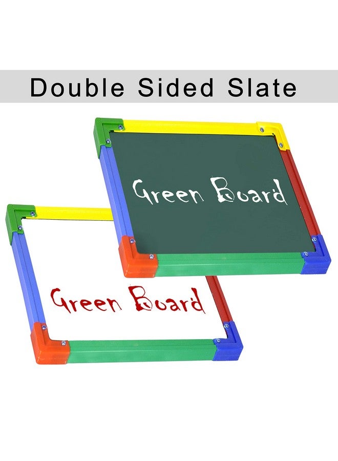 DAHSHA DAHSHA 2 in 1 Double Sided Slate White & Green Slate for Kids Double Side Slate Board with Colorful Aluminum Frame with Chalk (30 * 30 cm)  - Image 3