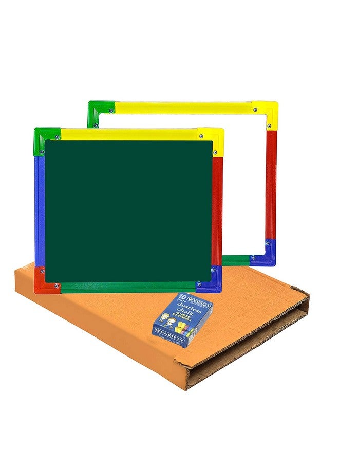 DAHSHA DAHSHA 2 in 1 Double Sided Slate White & Green Slate for Kids Double Side Slate Board with Colorful Aluminum Frame with Chalk (30 * 30 cm)  - Image 1