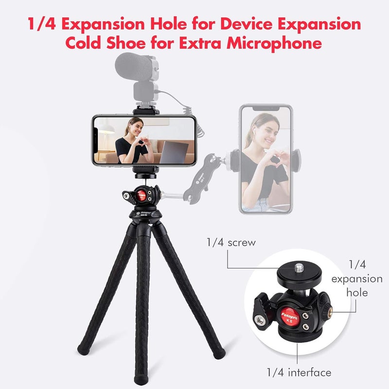 Fotopro حامل ثلاثي RM-80 مرن مع رأس كروي - حامل هاتف قابل للانحناء للسفر والتدوين، قاعدة كاميرا محمولة، متوافق مع الهواتف الذكية، مدمج وقابل للنقل - Image 3