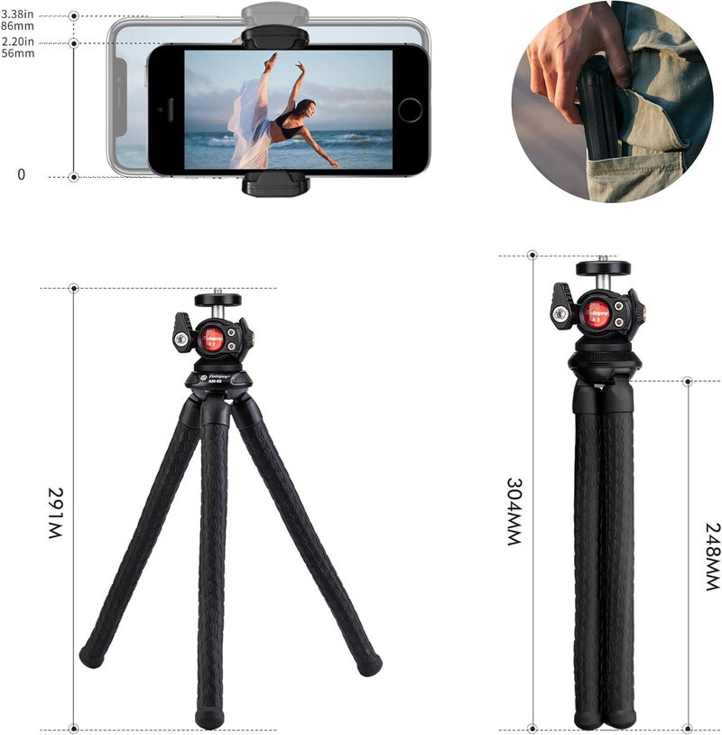 Fotopro حامل ثلاثي RM-80 مرن مع رأس كروي - حامل هاتف قابل للانحناء للسفر والتدوين، قاعدة كاميرا محمولة، متوافق مع الهواتف الذكية، مدمج وقابل للنقل - Image 5