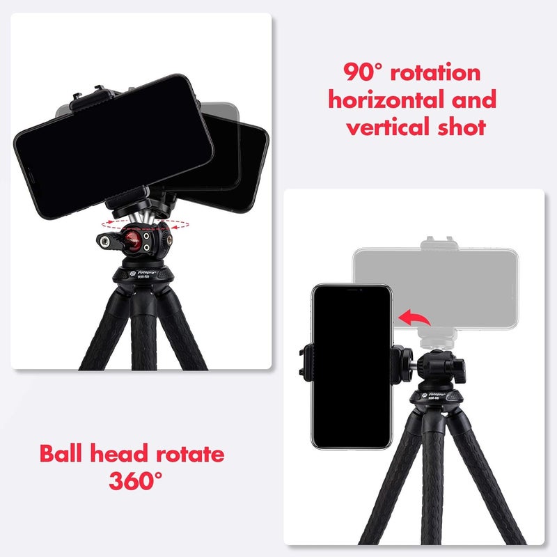 Fotopro حامل ثلاثي RM-80 مرن مع رأس كروي - حامل هاتف قابل للانحناء للسفر والتدوين، قاعدة كاميرا محمولة، متوافق مع الهواتف الذكية، مدمج وقابل للنقل - Image 2