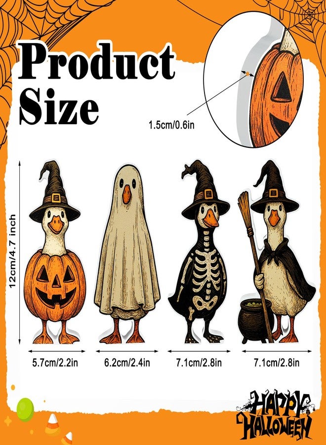 AceOrbit 4 Pcs Halloween Goose Wooden Decor 4.72 in Cute Goose Figurines Table Centerpieces Witch Ghost Pumpkin Skeleton Sign Farmhouse Tiered Tray Vintage Tabletop for Party Shelf Mantel Office Home - Image 2