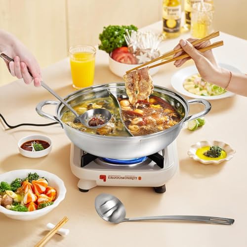 Jolfay 304 Stainless Steel Multipurpose Hotpot Pot with Divider, 12 in Double-Flavor Shabu Shabu Pot with Ladle - Slotted Spoon, Dual Sided Soup Cookware for Induction Cooktop Gas Stove Kitchen Tool - Image 5