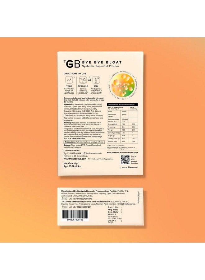 The Good Bug Bye Bye Bloat Supergut Powder For Gut Health & Strong Digestion | Pre & Probiotic Supplement | Helps With Bloating, Gas & Heartburn | 2.5 Billion Cfu Of Clinically Proven | 15 Days Pack - Image 2