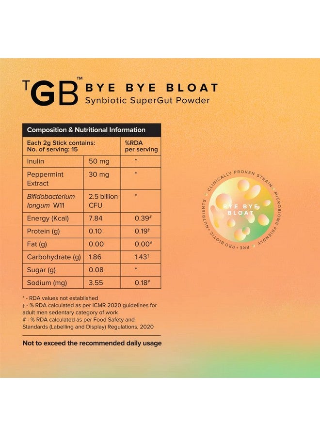 The Good Bug Bye Bye Bloat Supergut Powder For Gut Health & Strong Digestion | Pre & Probiotic Supplement | Helps With Bloating, Gas & Heartburn | 2.5 Billion Cfu Of Clinically Proven | 15 Days Pack - Image 3
