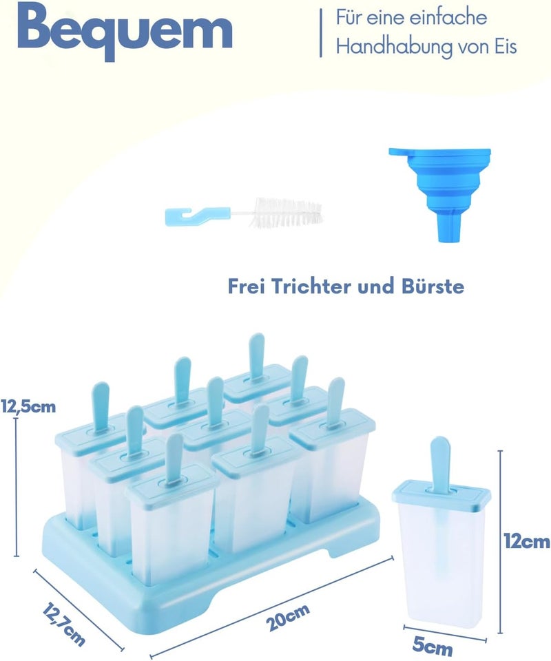 ANSMIO Ice Pop Molds 9 Popsicle Molds Ice Cream Moulds Reusable DIY Ideas Ice Lolly Stick - Comes with a Cleaning Brush and Funnel(Blue) - Image 5