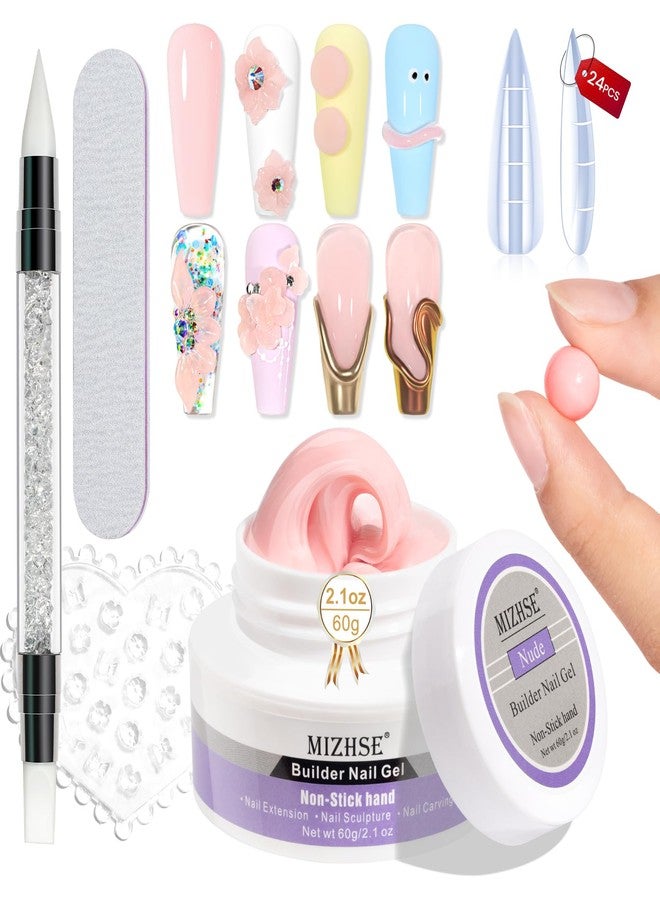 MIZHSE 3D Nail Art Gel Sculpting Gel, Solid Nail Builder Gels 2.1 oz 60g Nude Builder Hard Gels for Nails Non-Sticky for Extensions with 24pcs Dual Forms and Silicone Pen Nails Art Manicure - Image 1