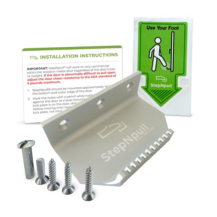 StepNpull Hands Free Door Opener - No Touch Foot Pull & Commercial Touchless Opener Tools for Bathroom Door (Silver-1 Piece) - Image 3