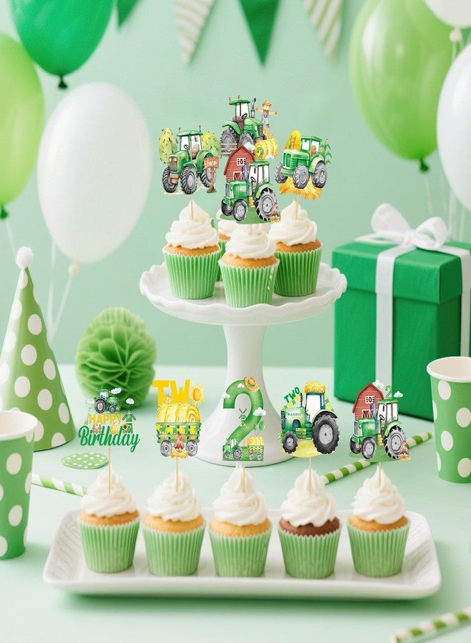 TAKEALOOKO 40Pcs Tractor Party Decorations Cupcake Toppers - Farmer Tractors Themed Cake Topper Decor, Happy Birthday Cupcakes Picks for Boys Girls Farmhouse 2nd Birthday Parties Decoration - Image 4