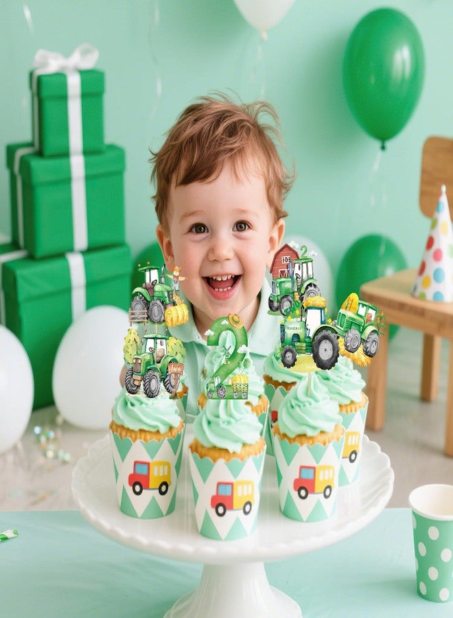 TAKEALOOKO 40Pcs Tractor Party Decorations Cupcake Toppers - Farmer Tractors Themed Cake Topper Decor, Happy Birthday Cupcakes Picks for Boys Girls Farmhouse 2nd Birthday Parties Decoration - Image 2