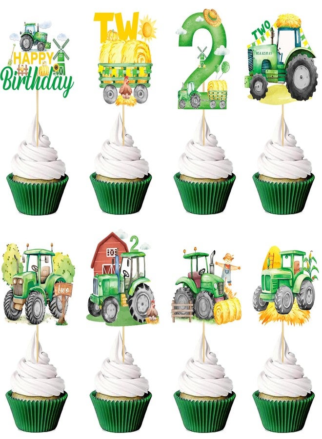 TAKEALOOKO 40Pcs Tractor Party Decorations Cupcake Toppers - Farmer Tractors Themed Cake Topper Decor, Happy Birthday Cupcakes Picks for Boys Girls Farmhouse 2nd Birthday Parties Decoration - Image 1