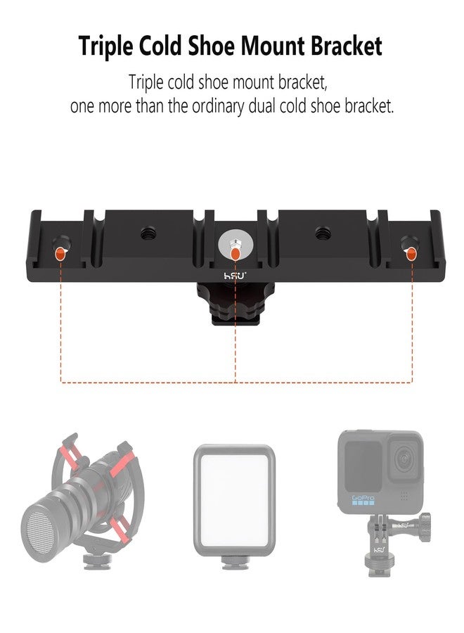 HSU Cold Shoe Mount Bracket, Triple-Head Hot Shoe Mount, and 1/4 Screw Port, Aluminum Cold Shoe Plate Adapter with Cable Slot Bayonet for Microphone, Led Video Light, Monitor (Extension), HGP322L - Image 2