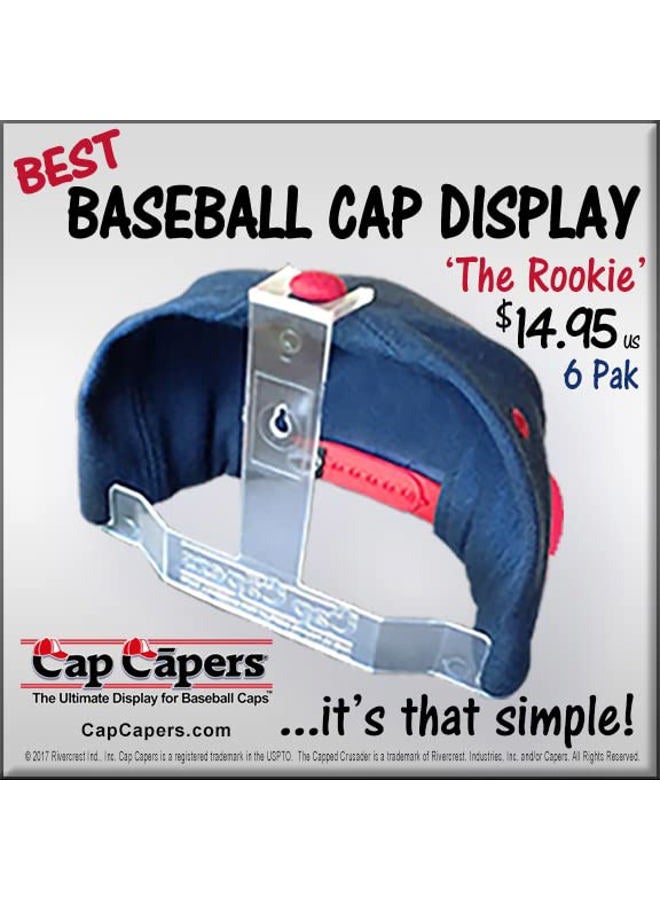 Cap Capers ® Baseball Cap Display; Wall Mounted Hat Rack; Baseball Cap Storage & Organization; (6 pk) Great for Cap Collectors. The Ultimate Display for Baseball Caps - Image 4