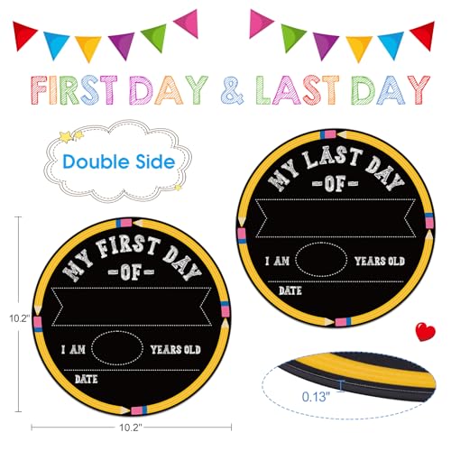 PETCEE First and Last Day of School Sign - 10" Double Sided Pencils Back to School Board Sign for Kids Boys Girls Reusable 1st Day of Preschool Pre-K Kindergarten Photo Props Gifts - Image 4