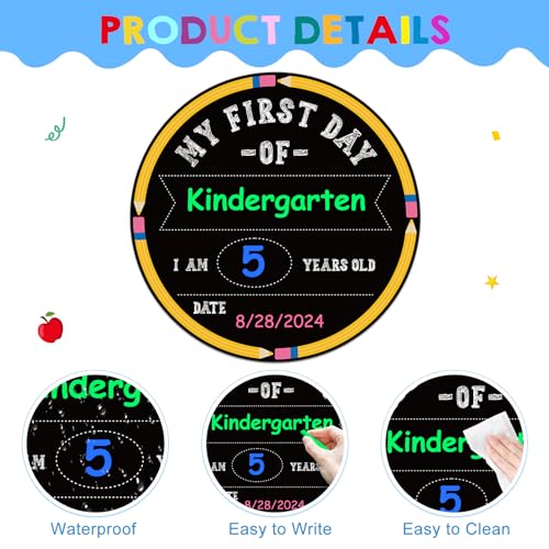 PETCEE First and Last Day of School Sign - 10" Double Sided Pencils Back to School Board Sign for Kids Boys Girls Reusable 1st Day of Preschool Pre-K Kindergarten Photo Props Gifts - Image 5