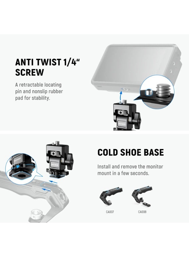 NEEWER Cold Shoe Monitor Mount with 1/4" Locating Pin – Adjustable Damping Swivel Bracket for 5"~7" Monitors, 180° Tilt & 360° Rotation, Universal Camera Field Monitor Holder - Image 5