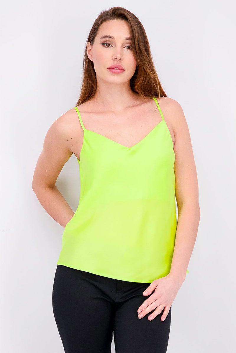 Reserved Women Sleeveless Silk Top, Lime Green - Image 1