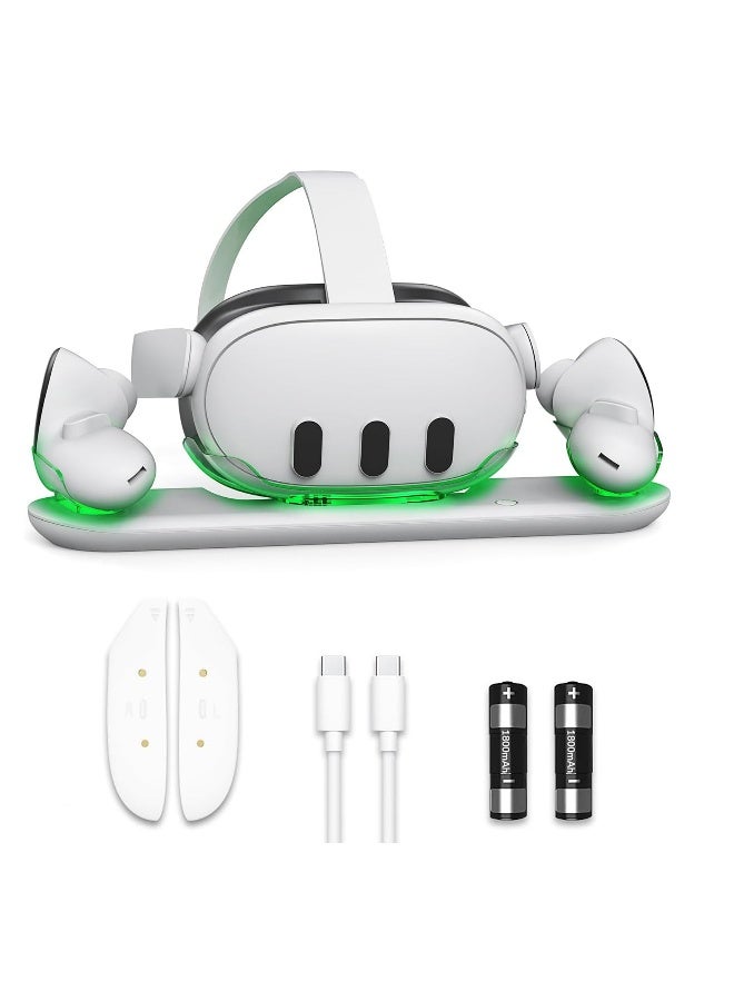 محطة شحن واقع افتراضي لأوكولوس/ميتا كويست 3 - قاعدة شحن مزدوجة مع مؤشر LED لسماعة الرأس ووحدات التحكم اللمسية، تتضمن بطاريتين قابلتين لإعادة الشحن للشحن المتزامن. - Image 1