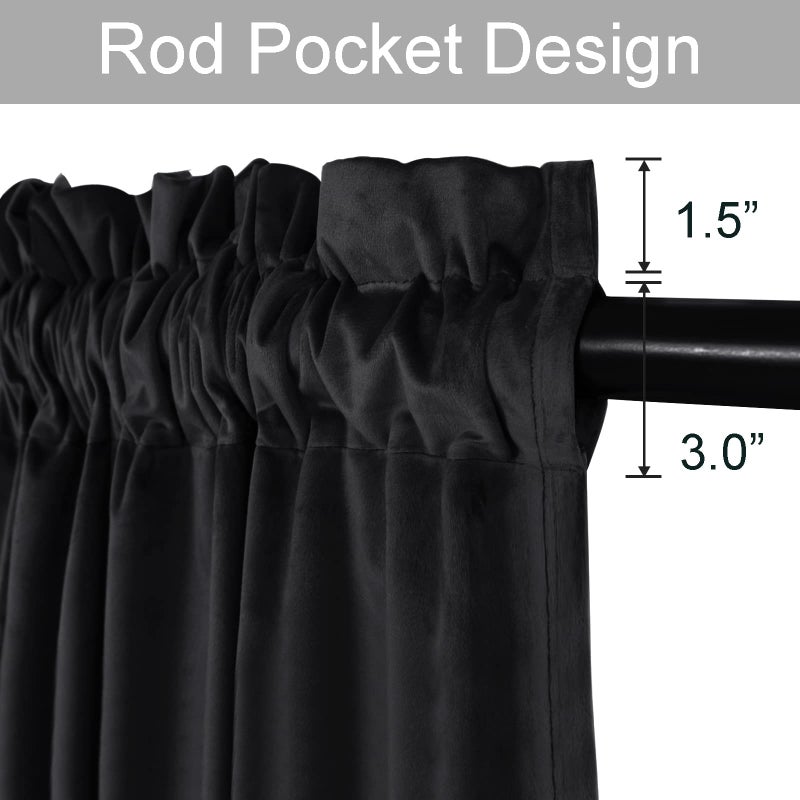 JIUZHEN Black Velvet Curtains 90 inches Long Thermal Insulated Blackout Drapes Luxury Home Deco Energy Smart Privacy Panels for Bedroom/Living Room  Set of 2 Panels  52 x 90 inches - Image 2