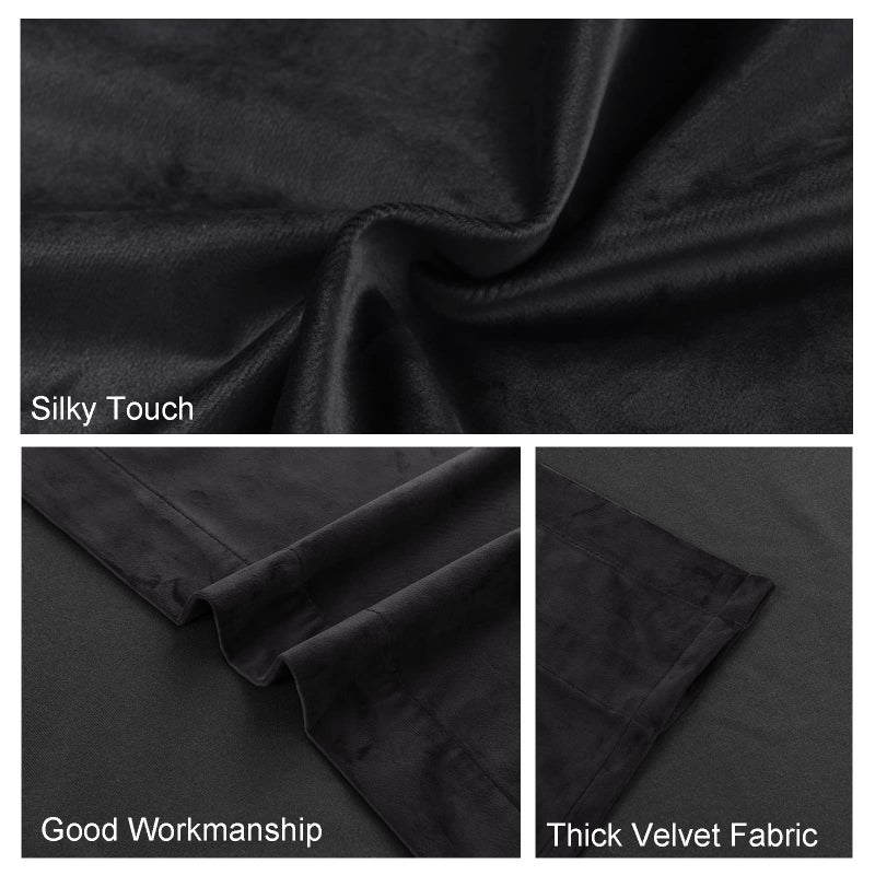 JIUZHEN Black Velvet Curtains 90 inches Long Thermal Insulated Blackout Drapes Luxury Home Deco Energy Smart Privacy Panels for Bedroom/Living Room  Set of 2 Panels  52 x 90 inches - Image 5