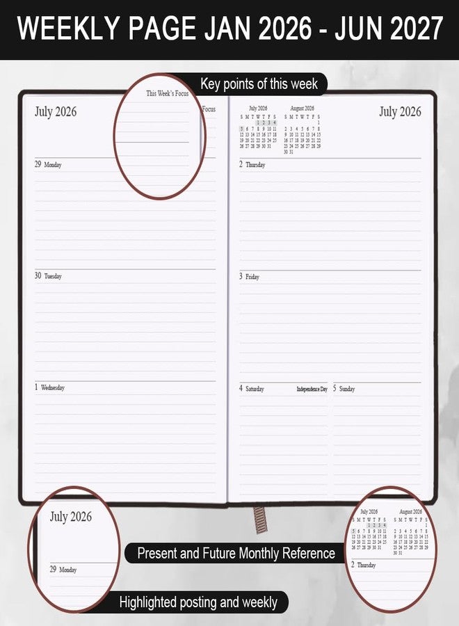 Getvow Planner 2026-2027 - 18 Months (Jan 26 - Jun 27) Agenda Planner 5.8" x 8.5", 2025-2026 Weekly & Monthly Planners with Hard Cover, Black - Image 3