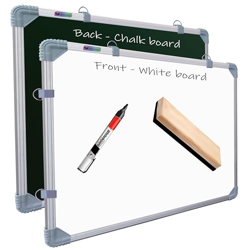 Eduway 1.5x2 Feet Kunj Non-Magnetic Double-Sided White Board and Chalkboard Combo with 1 Marker and 1 Duster | Ideal Use for Home, Office, with Sliding Hanging Clips, Robust Aluminum Frame (59x41cm) - Image 1