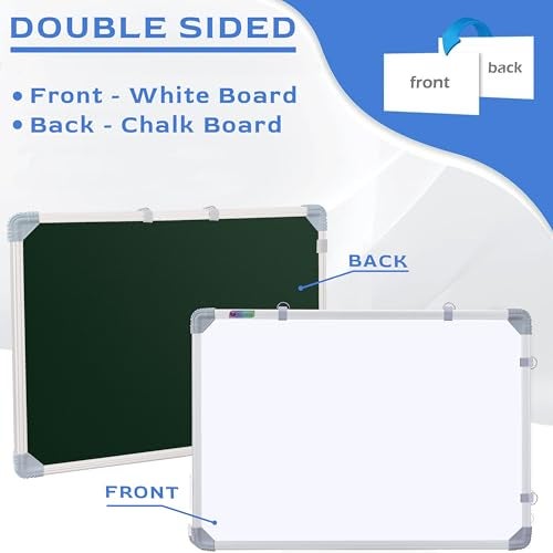 Eduway 1.5x2 Feet Kunj Non-Magnetic Double-Sided White Board and Chalkboard Combo with 1 Marker and 1 Duster | Ideal Use for Home, Office, with Sliding Hanging Clips, Robust Aluminum Frame (59x41cm) - Image 5