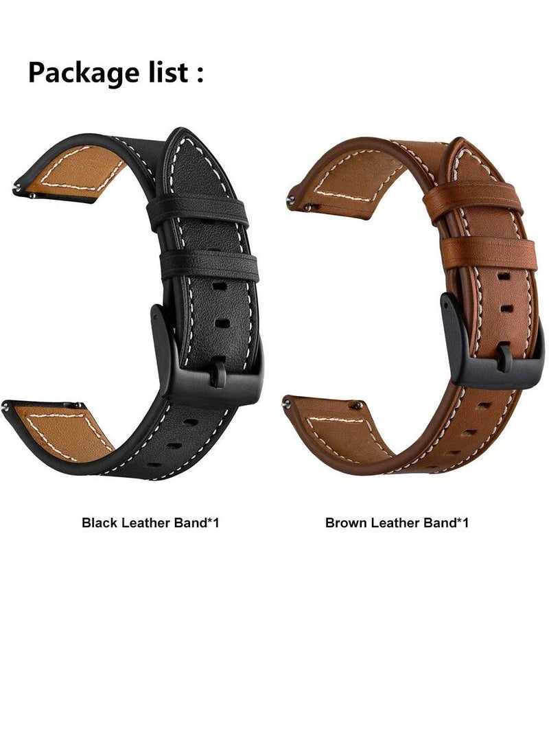 SYOSI Compatible with Galaxy Watch 45mm/46mm Bands, 2 Pack Genuine Leather 22mm Watch Strap with Black Buckle, Compatible for Gear S3 Frontier Classic Smartwatch Brown+Black - Image 2