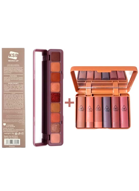 9-Color Eyeshadow Palette with 6-Piece Multi-Color Lipstick