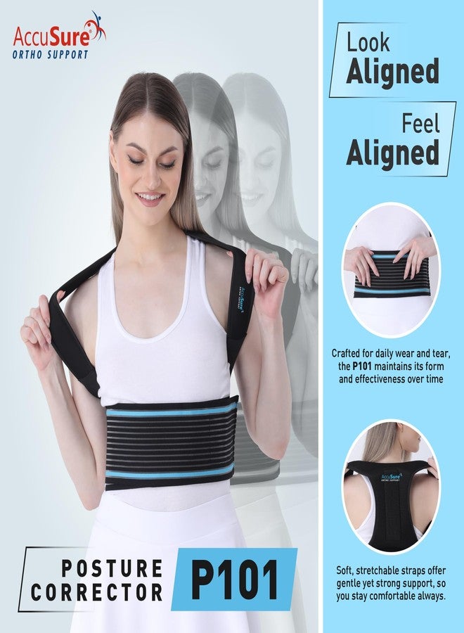 AccuSure حزام تصحيح وضعية الجسم AccuSure المصنوع من النايلون P101، مقاس موحد يناسب الجميع | دعامة قابلة للتعديل للظهر والكتفين للبالغين | تخفيف الألم، ومحاذاة العمود الفقري، وتحسين وضعية الجسم | دعم مريح وجيد التهوية - Image 4