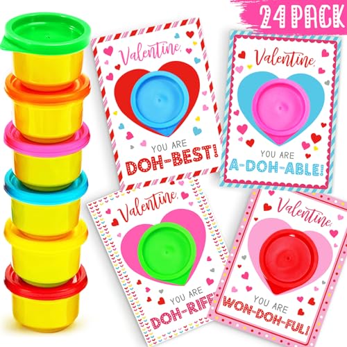 ORIENTAL CHERRY 24 Pack Valentines Cards With Playdough for Kids Classroom Exchange  Unisex Valentines Day Party Favors - Image 1
