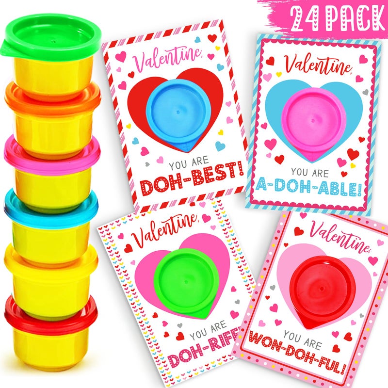 ORIENTAL CHERRY 24 Pack Valentines Cards With Playdough for Kids Classroom Exchange  Unisex Valentines Day Party Favors - Image 2