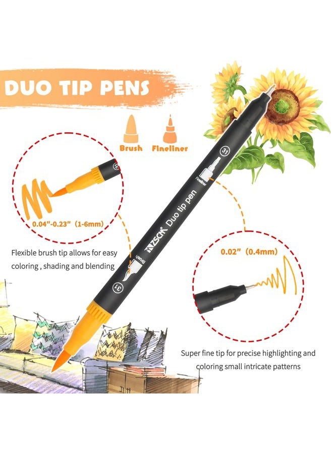 ZSCM QUALITY DECIDES THE FUTURE 32 Colours Dual Tip Brush Pens Art Markers Set, Fine and Brush Tip Coloured Dual Pen for Kid Adult Colouring Book Drawing Bullet Journal Planner Calendar Art Projects - Image 2