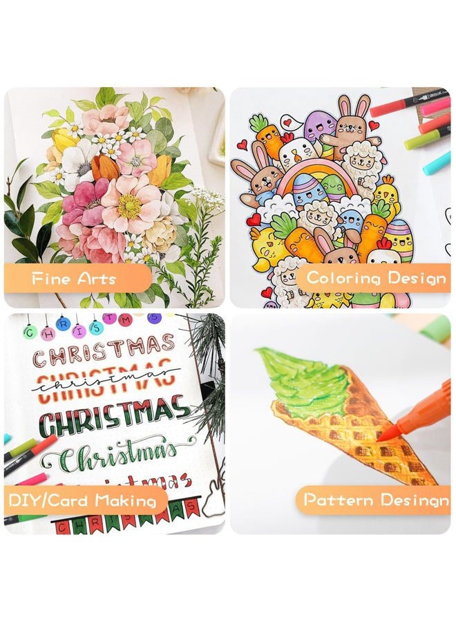 ZSCM QUALITY DECIDES THE FUTURE 32 Colours Dual Tip Brush Pens Art Markers Set, Fine and Brush Tip Coloured Dual Pen for Kid Adult Colouring Book Drawing Bullet Journal Planner Calendar Art Projects - Image 4