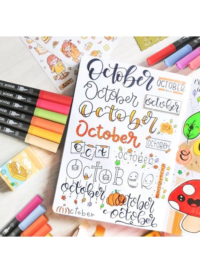 ZSCM QUALITY DECIDES THE FUTURE 32 Colours Dual Tip Brush Pens Art Markers Set, Fine and Brush Tip Coloured Dual Pen for Kid Adult Colouring Book Drawing Bullet Journal Planner Calendar Art Projects - Image 3